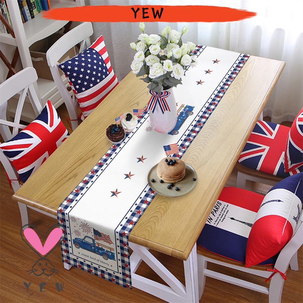YEW 13x72inches Party Decorations Table Runner Patriotic American Flag Tablecloth Red Truck American Stars Independence Day Table Decor Kitchen Dining 4th of July