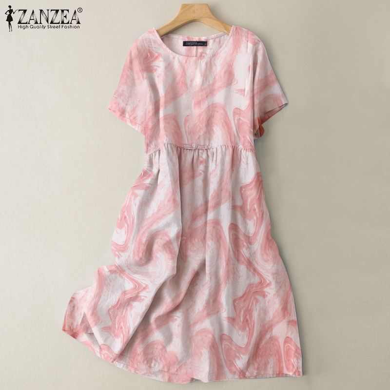 Zanzea Đầm Nữ Ngắn Tay Cổ Tròn Form Rộng Thời Trang Hàn