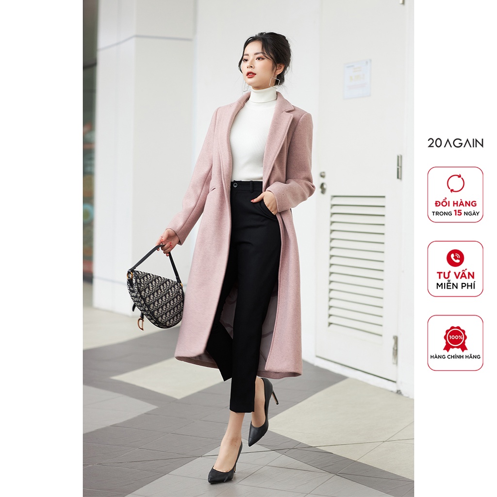 Áo khoác dạ nữ dáng dài cổ bẻ 20AGAIN, trẻ trung thời thượng, tôn dáng, chất liệu dạ cao cấp KDA2141 | BigBuy360 - bigbuy360.vn