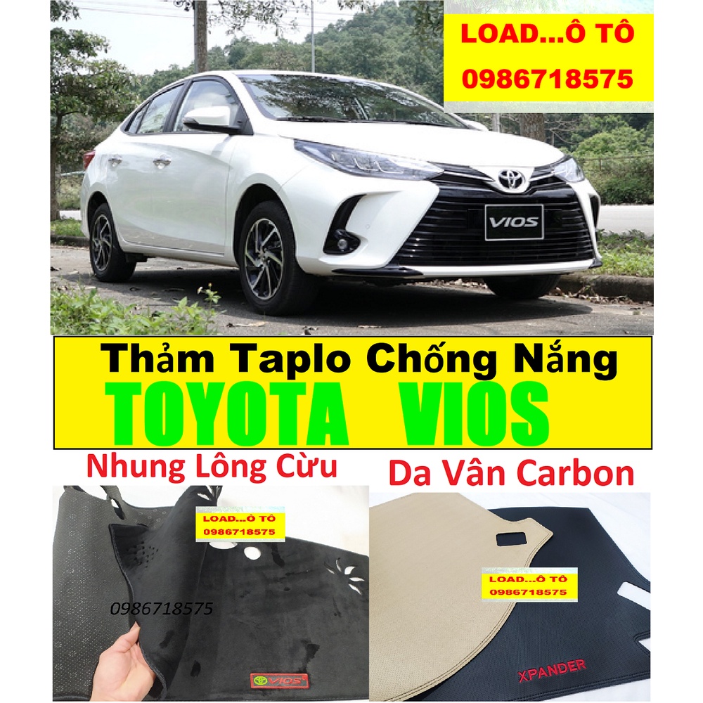 Thảm Taplo Xe Toyota Vios 2023-2014 Mẫu Da Carbon, Nhung Lông Cừu Cao Cấp Nhất Thị Trường