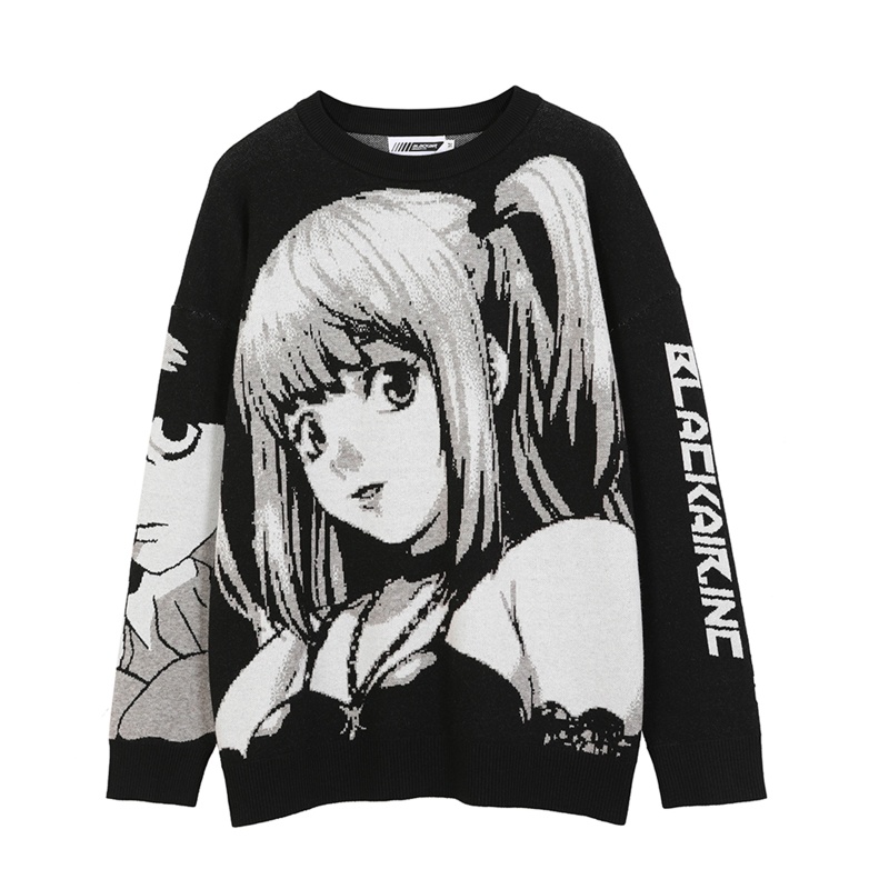 Áo sweater dệt kim tay dài dáng rộng in họa tiết cô gái hoạt hình anime phong cách harajuku