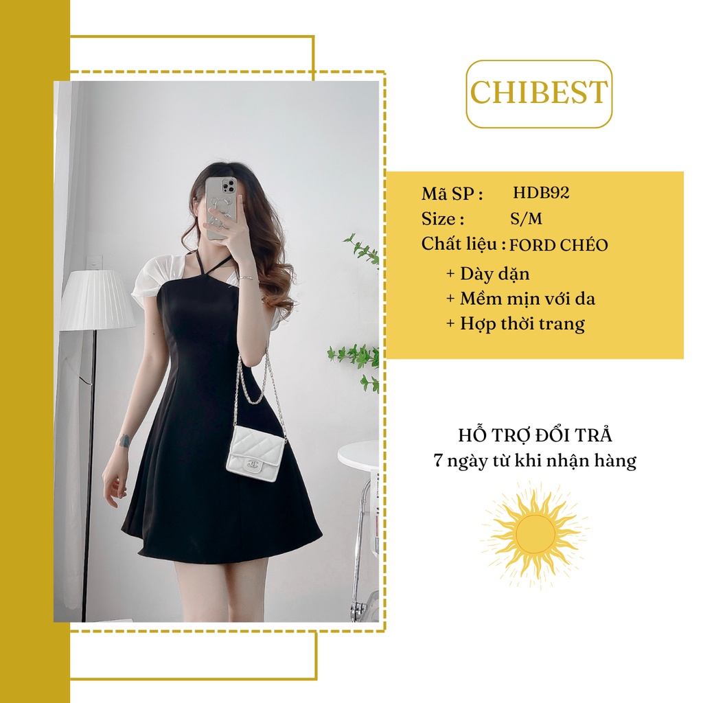 Đầm chữ A cổ yếm phối tay voan chất tuyết mưa dày dặn sang chảnh CHIBEST HDB92