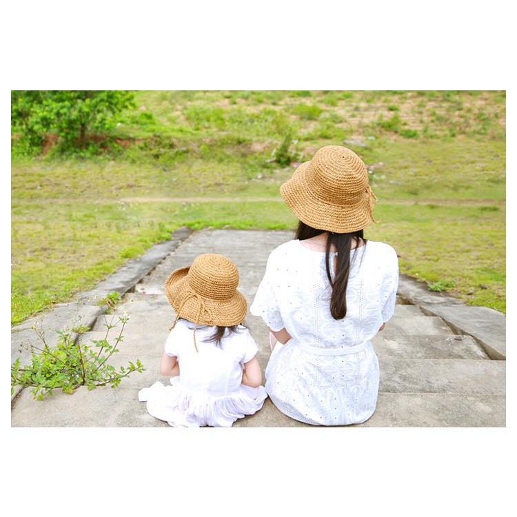 mũ cói gấp gọn mẹ và bé
