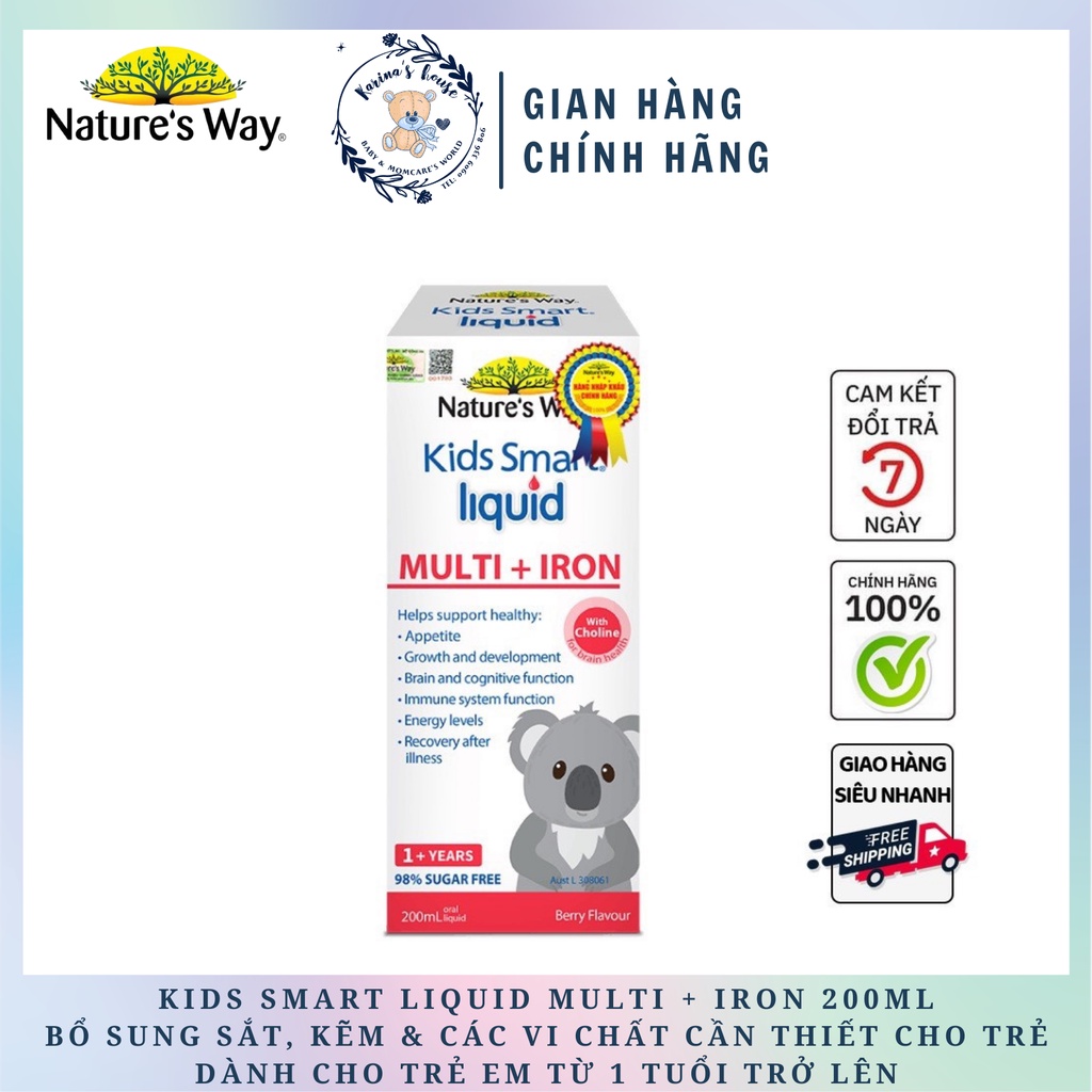 Siro Uống Nature's Way Kids Smart Liquid Multi + Iron Hỗ Trợ Nâng Cao Sức Đề Kháng Cho Trẻ 200ml
