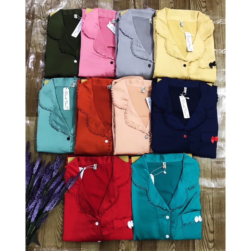 Đồ Bộ ngủ pijama satin cổ bèo tay ngắn | BigBuy360 - bigbuy360.vn