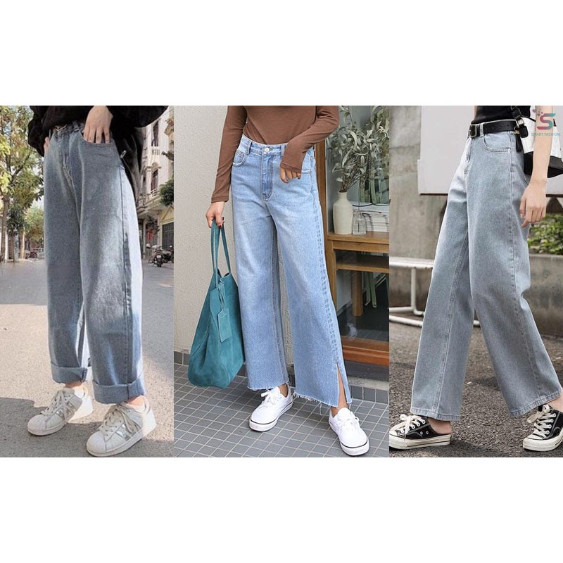 Quần Jean nữ lưng cao ống rộng SIMPLE JEANS Cao cấp - Có thương hiệu