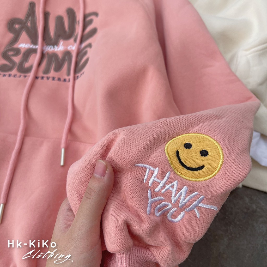 Áo Hoodie chữ thêu phối màu mũ
