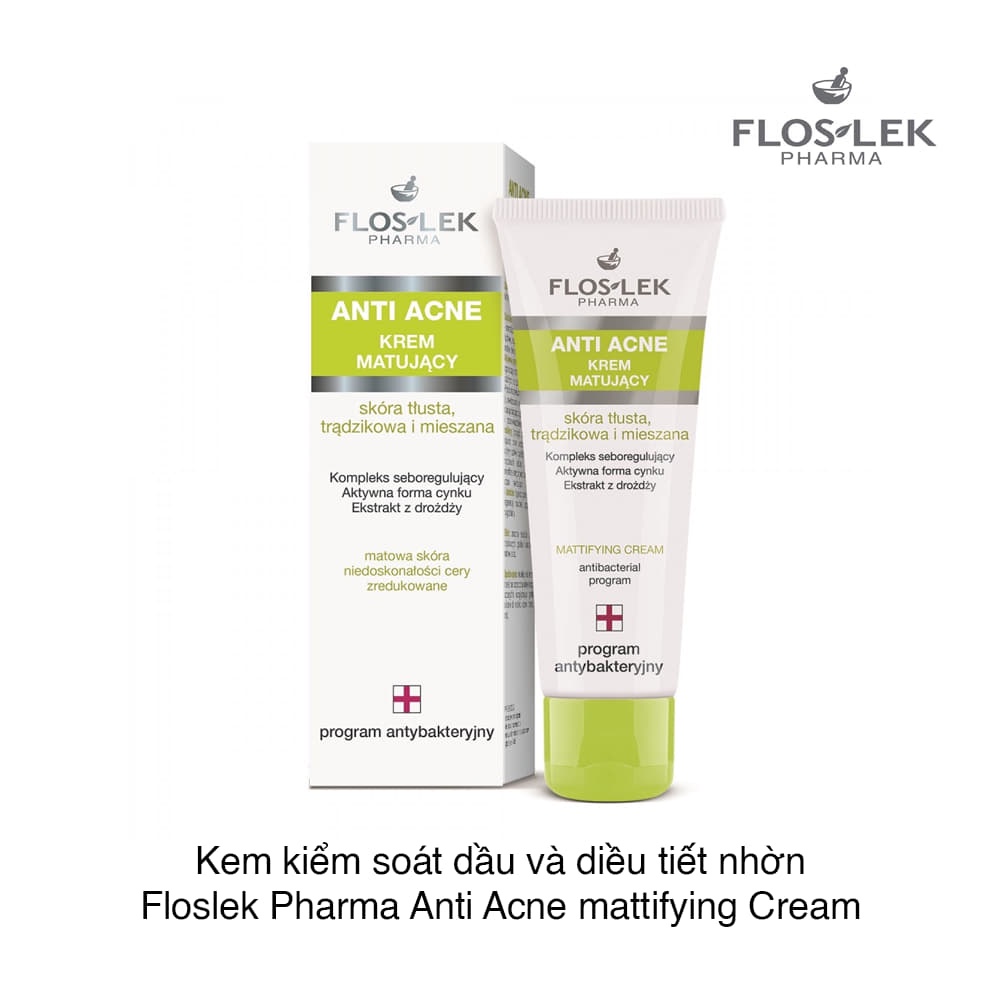 Kem dưỡng kiềm dầu, điều tiết nhờn Floslek Anti Acne Mattifying Cream 50ml