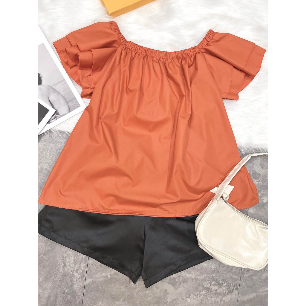 SET BỘ TRỄ VAI MÀU CAM+ QUẦN SOOC ĐEN CHO NỮ | BigBuy360 - bigbuy360.vn