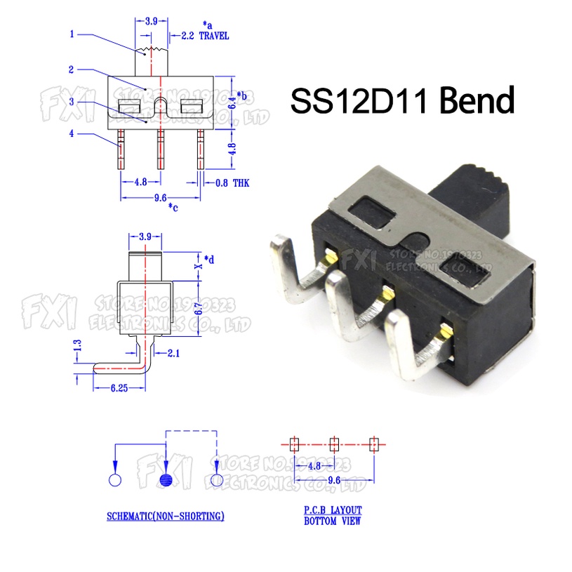 Set 10 Công Tắc Gạt SS12D10 SS12D11 3Pin 1P2T 5mm SS12D10G5 Ibuw Chuyên Dụng