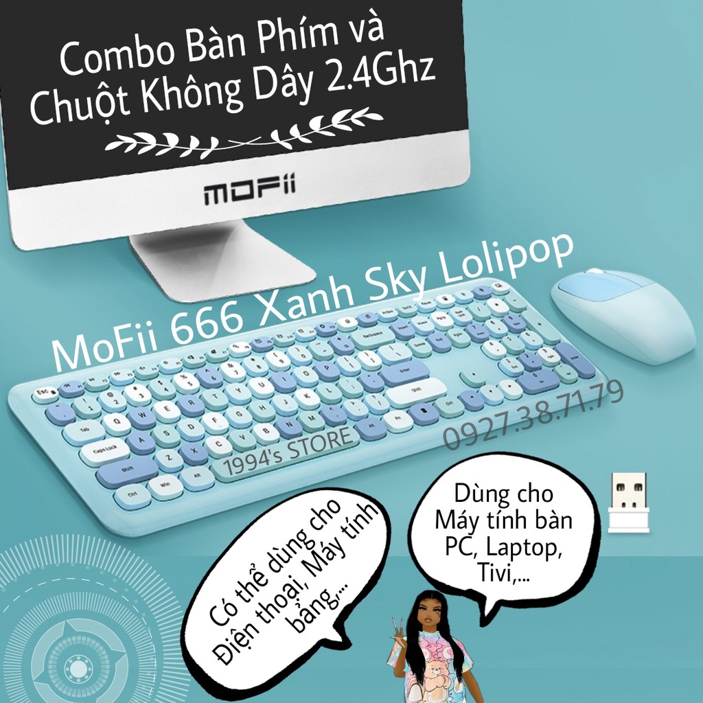 Combo bàn phím giả cơ và chuột không dây MOFii Ferris Hand 666 siêu CUTE cho máy tính bàn Laptop, Tivi, điện thoại, iPad