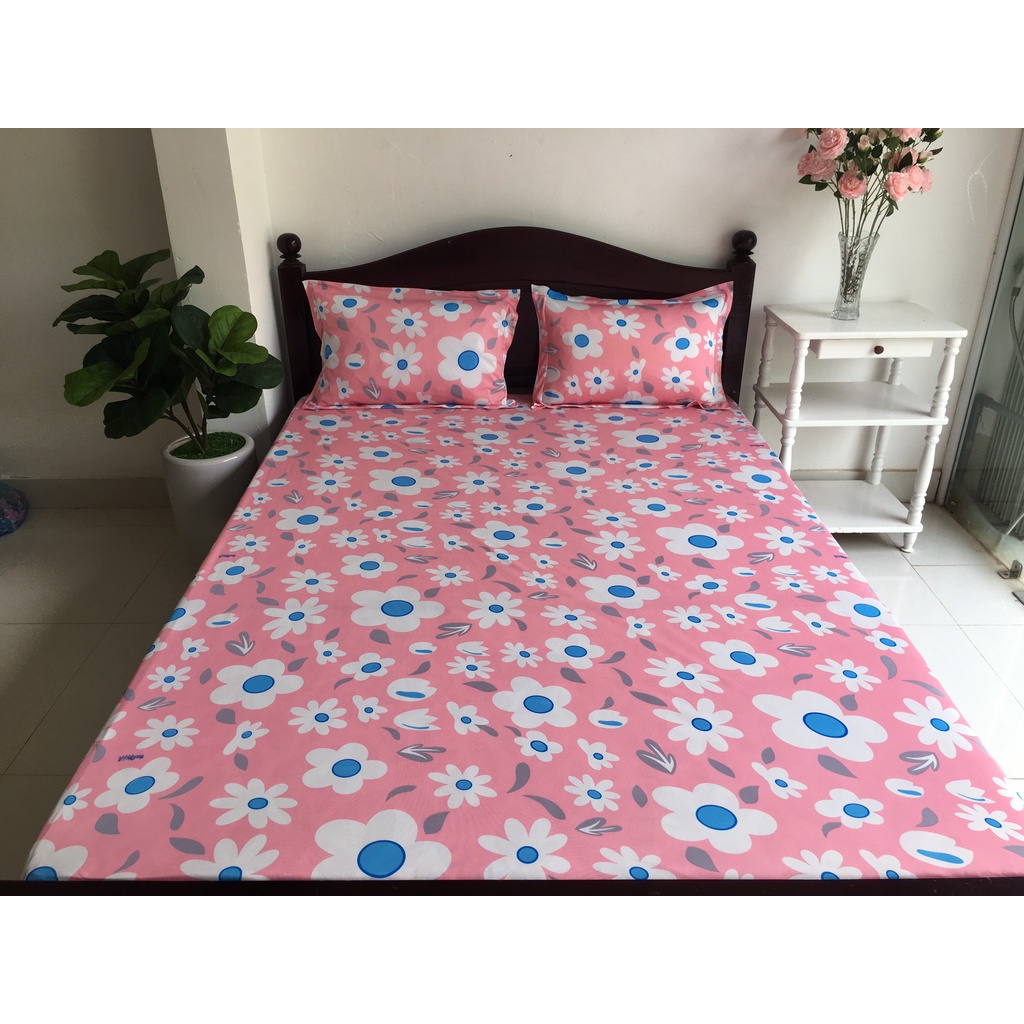 Drap thun Hàn Quốc 4 món mẫu họa tiết hoa mai nở rất đẹp, có may size theo yêu cầu