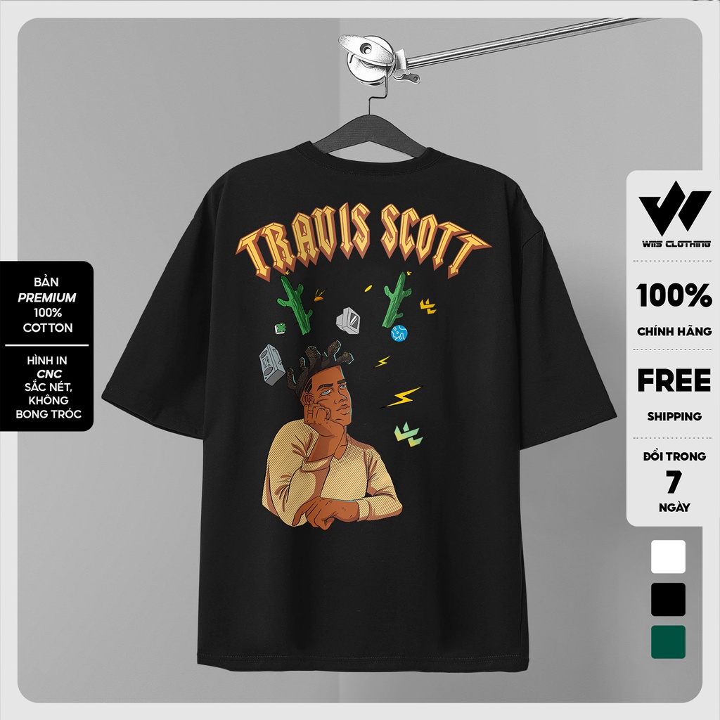 Áo thun tay lỡ unisex WIIS TRAVIS phông form rộng 65% Cotton nam nữ oversize ulzzang