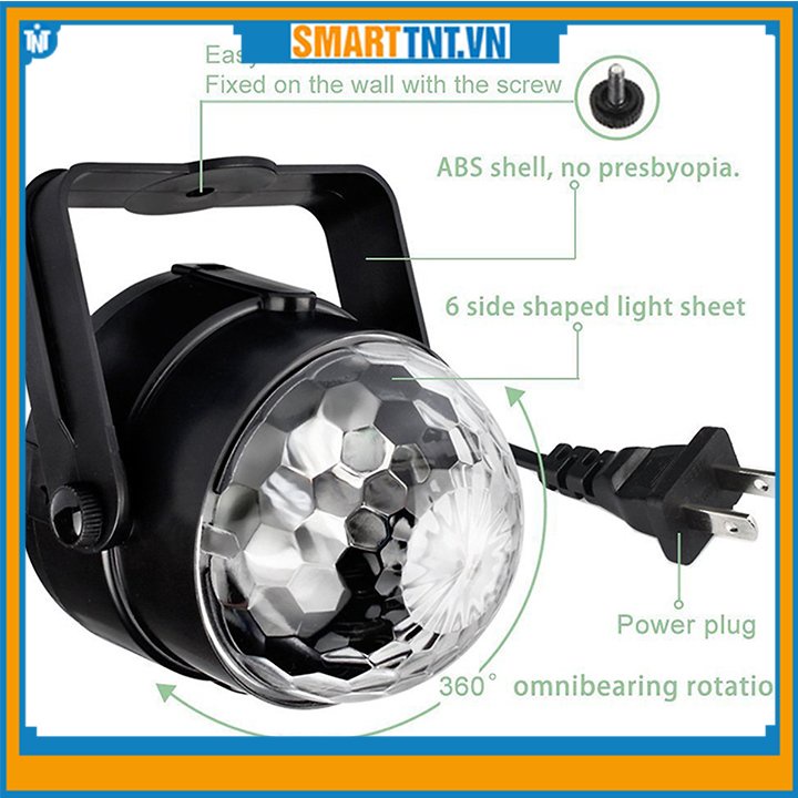 Đèn led sân khấu cảm ứng âm thanh tự xoay có điều khiển từ xa new, hàng đẹp Smarttnt.vn
