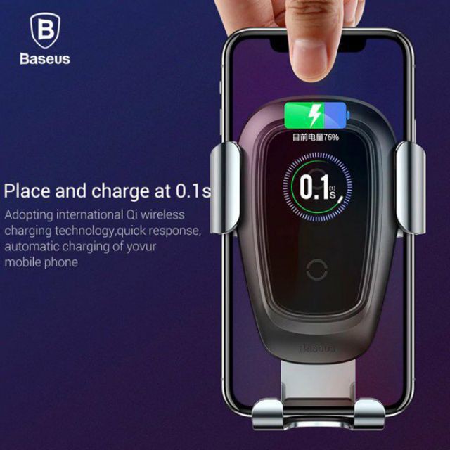 Đế giữ điện thoại tích hợp sạc nhanh không dây 10W dùng cho xe hơi Baseus Metal Wireless Charger Gravity Car Mount