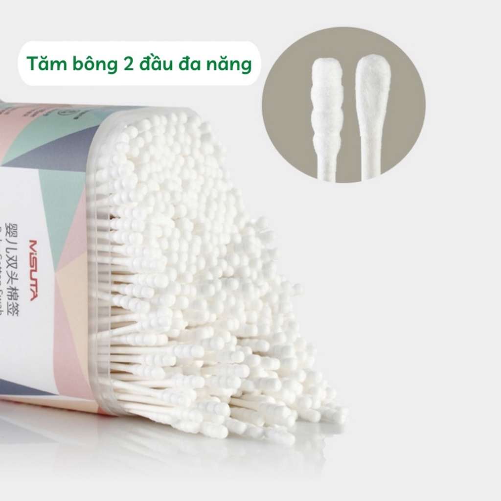 Hộp Tăm Bông Chuyên Dụng YOOTA BABY Cho Bé Sơ Sinh Từ Bông Tự Nhiên Cao Cấp Hộp 400 que MISUTA