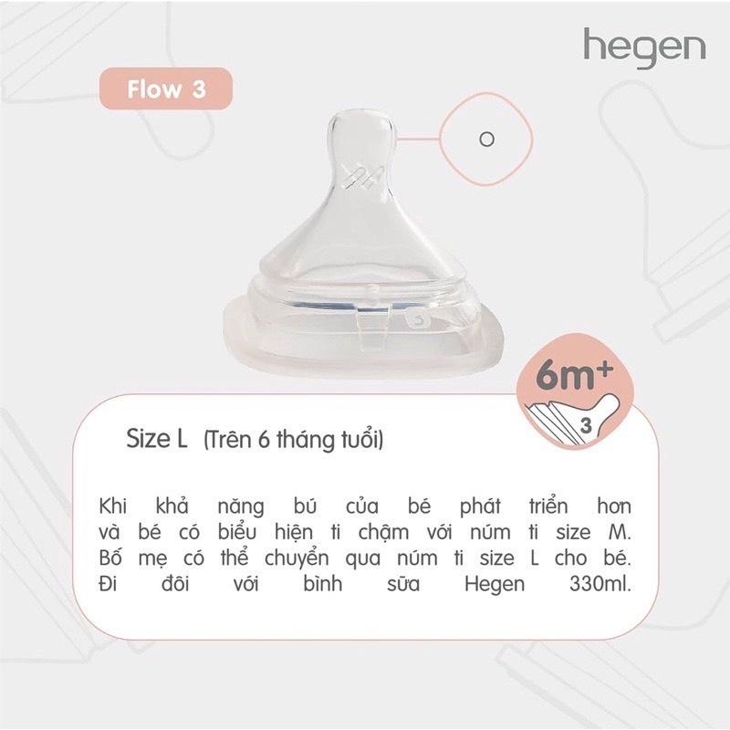 Núm ti Hegen thay thế bình sữa Hegen chính hãng cho bé đủ size 0/ 1/ 2/ 3/ Y cut