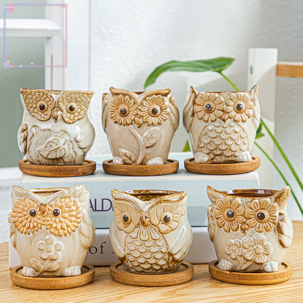 Chậu Trồng Cây Bằng Gốm Trang Trí Hình Cú Mèo Hoạt Hình Dễ Thương