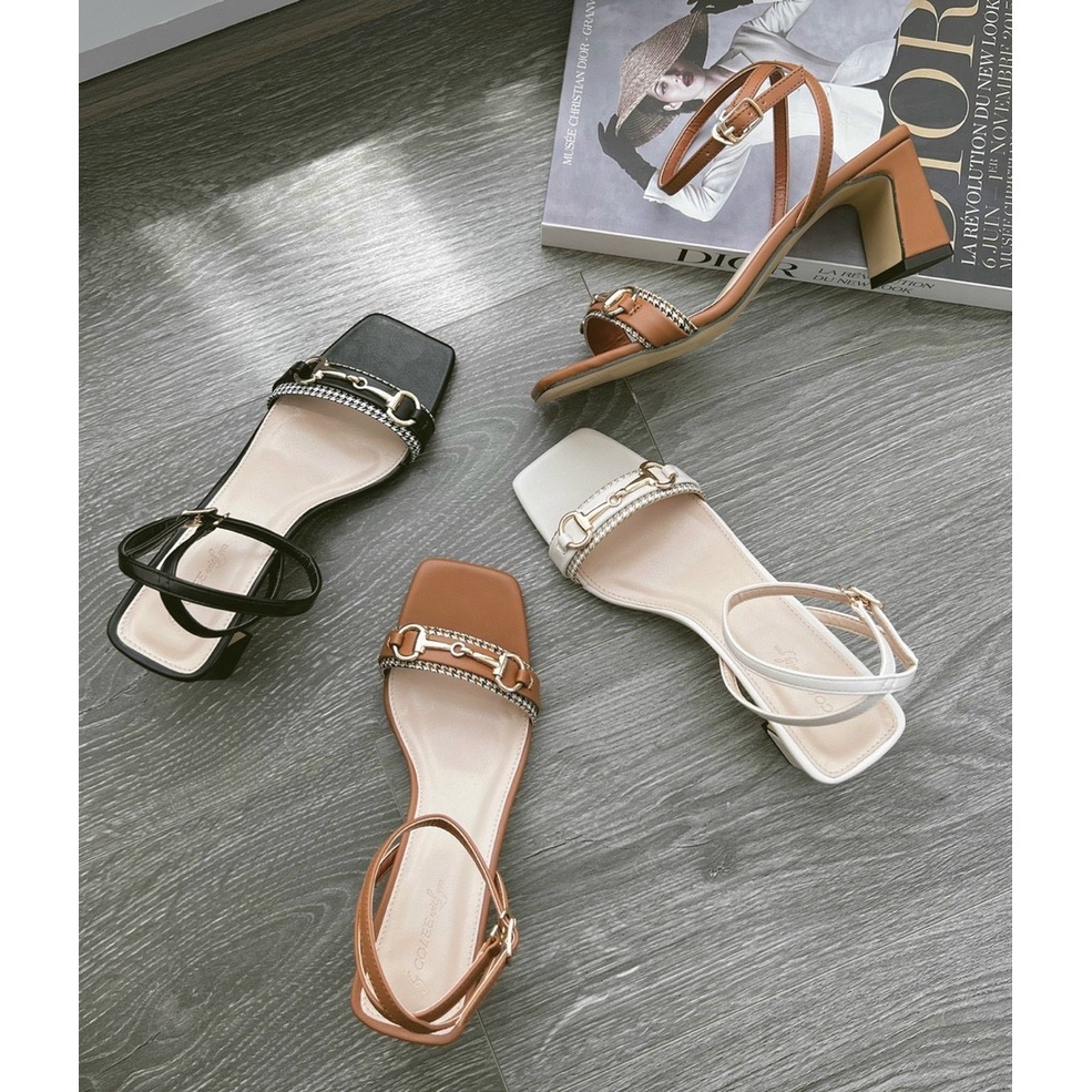 Giày sandal nữ dáng basic xích ngang trẻ trung gót dẹt cao 7p da mềm êm chân sang chảnh