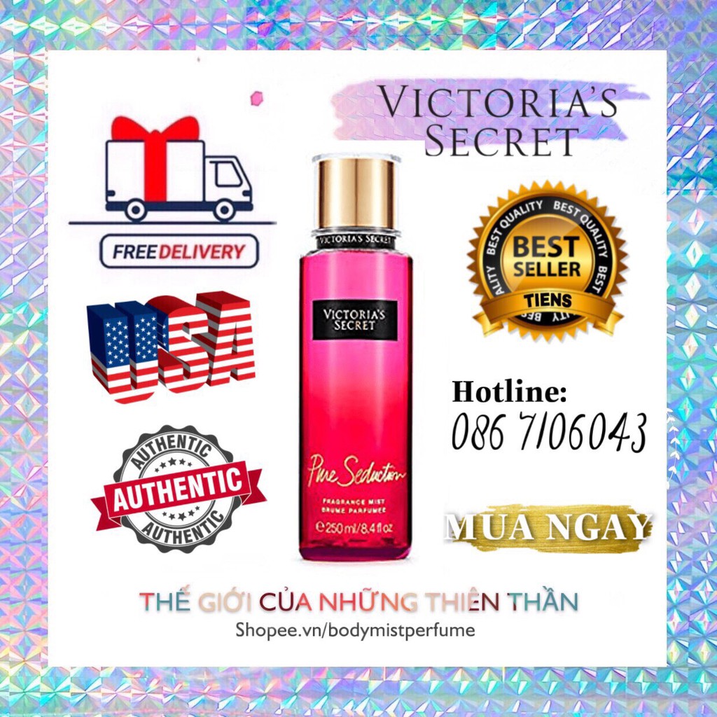 𝗕𝗢𝗗𝗬𝗠𝗜𝗦𝗧𝗣𝗘𝗥𝗙𝗨𝗠𝗘⚜️Xịt Thơm Body Victoria’s Secret Pure Seduction (đỏ)  250ml