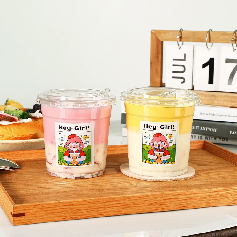 Cốc Nhựa Uống Trà Sữa/Cà Phê/Trà Sữa Dùng Một Lần Trong Suốt Có Nắp Nhựa Dùng Một Lần