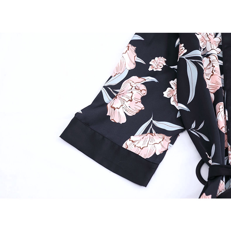 Set Đồ Ngủ Vải Lụa Tay Dài In Họa Tiết Phong Cách Mùa Hè Quyến Rũ Cho Nữ