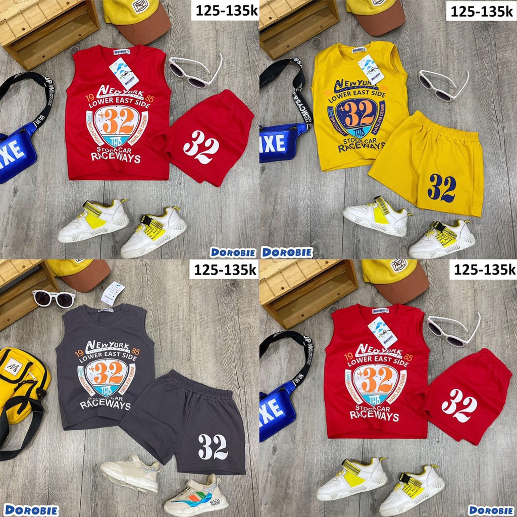 SIZE 2-15 (10-39KG) ĐỒ BỘ BÉ TRAI SÁT NÁCH QUẦN ĐÙI THUN COTTON HIỆU DOROBIE IN CHỮ NEWYORK 32