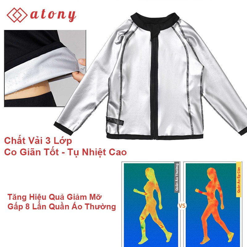 Áo Tan Mỡ Bụng ATONY, Sinh Nhiệt, Đổ Mồ Hôi, Ép Giảm Cân Nhanh, Tráng Nano Bạc Nhật Bản - Hàng Chính Hãng