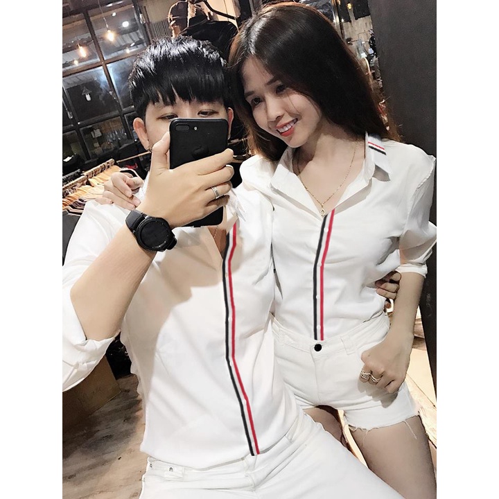 ÁO SƠ MI CẶP TRẮNG VIỀN SỌC 3 MÀU MÃ 4658