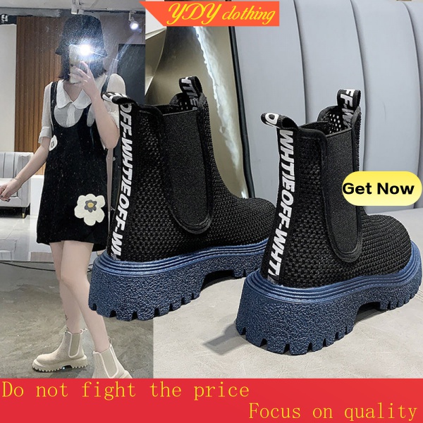 DR. MARTENS CHELSEA Giày Bốt Cao Gót Cổ Thấp Đế Thô Đục Lỗ Kiểu Hàn Quốc Dễ Phối Đồ Cho Nữ