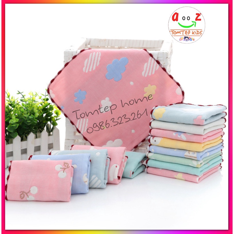 Khăn Xô Ép 6 Lớp 100% Cotton Sợi Tre - Khăn Lau Mặt, Rửa Mặt Cho Bé Yêu Hàng Xuất Khẩu Kích Thước 25x25cm