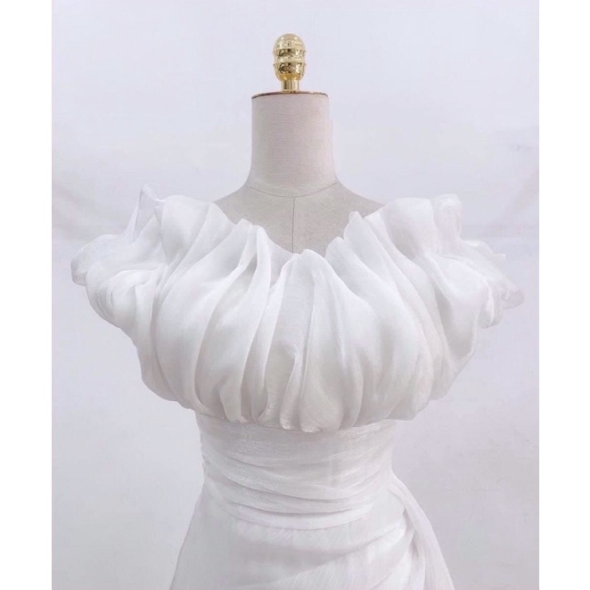 V1709 váy body trễ vai màu trắng