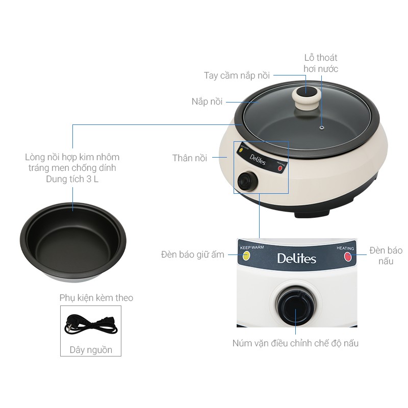 Nồi lẩu điện Delites NL001 3 lít