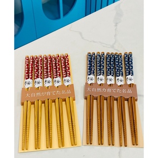 Set 5 đôi đũa tre hoa văn của Nhật