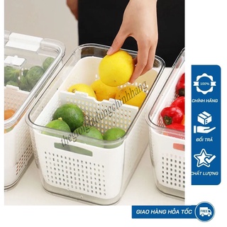 Hộp Đựng Thực Phẩm Tủ Lạnh 2 Lớp, Có Lỗ Thoát Nước, Khóa Thoát Khí Dễ Dàng Bảo Quản Rau Củ