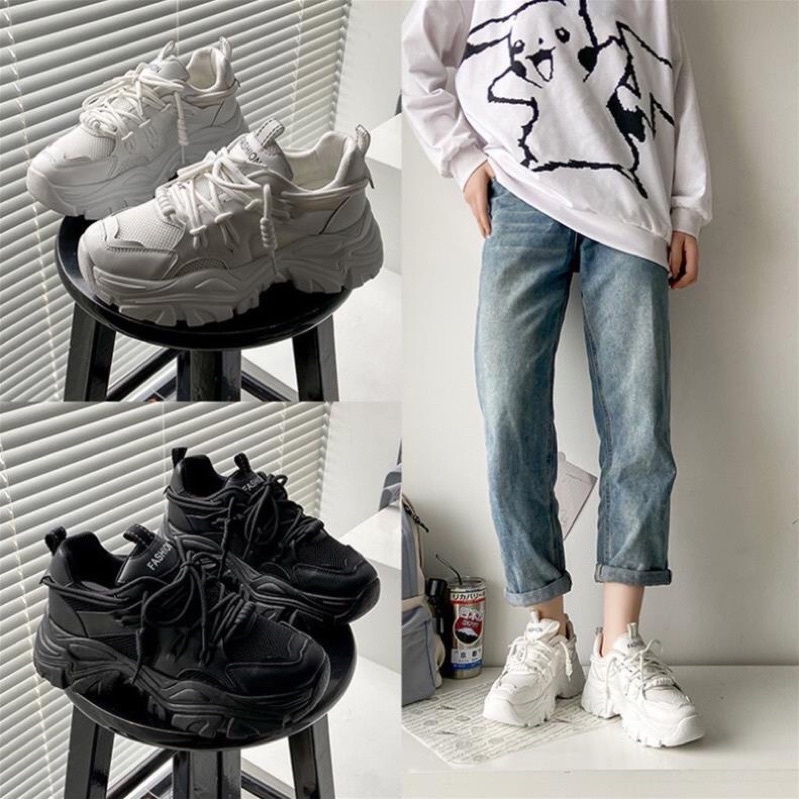 Giày thể thao nữ đen trắng độn đế cực chất Giầy sneaker Ulzzang Hàn Quốc cool ngầu cá tính