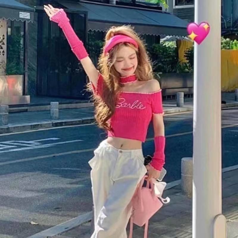 Áo Kiểu Cổ Tròn Hở Vai Phối Màu Tương Phản Ngọt Ngào Cho Nữ