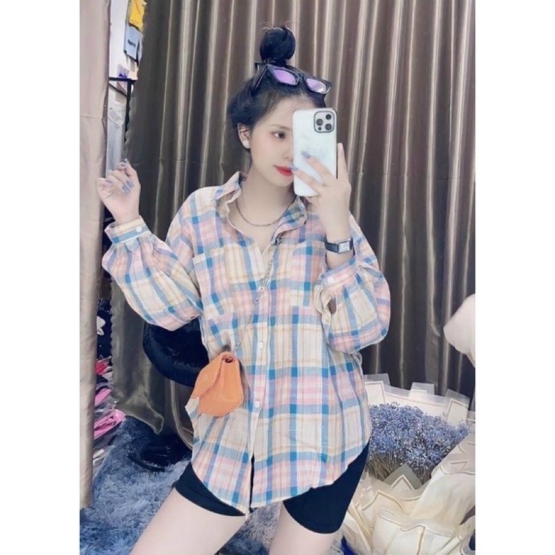 Áo sơ mi caro  Form rộng .