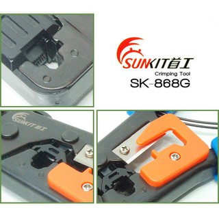 Kềm Bấm Mạng Sunkit SK 868G Cực Xịn Siêu Bền - Đầu RJ45 - Đầu RJ12 - Đầu RJ11 - Cắt Cable Mạng - Bảo Hành 6 Tháng.