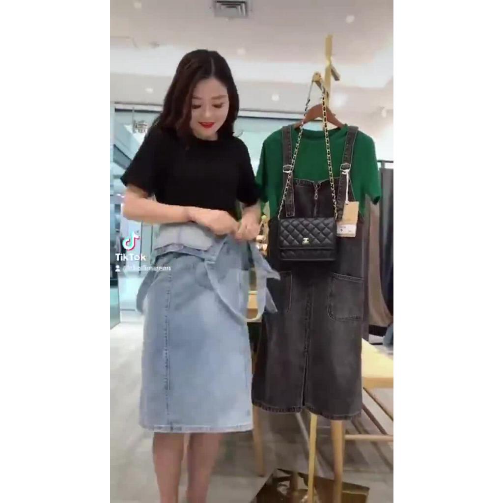 Yếm váy jean Chollima form dài qua gối dây kéo YJ014 phong cách hàn quốc trẻ trung năng động | BigBuy360 - bigbuy360.vn