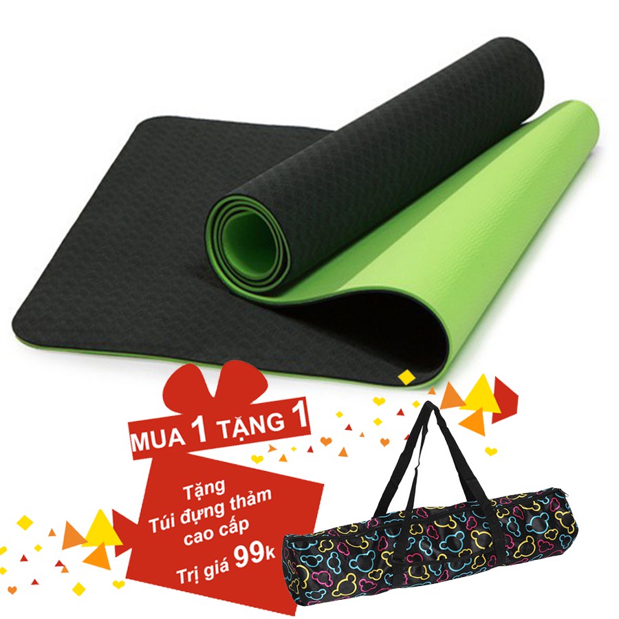 DEAL HOT: Thảm Yoga TPE EcoFriendly 2 Lớp Cao Cấp Dày 6mm Tặng Túi Đựng Và Dây Buộc Thảm Chuyên Dụng