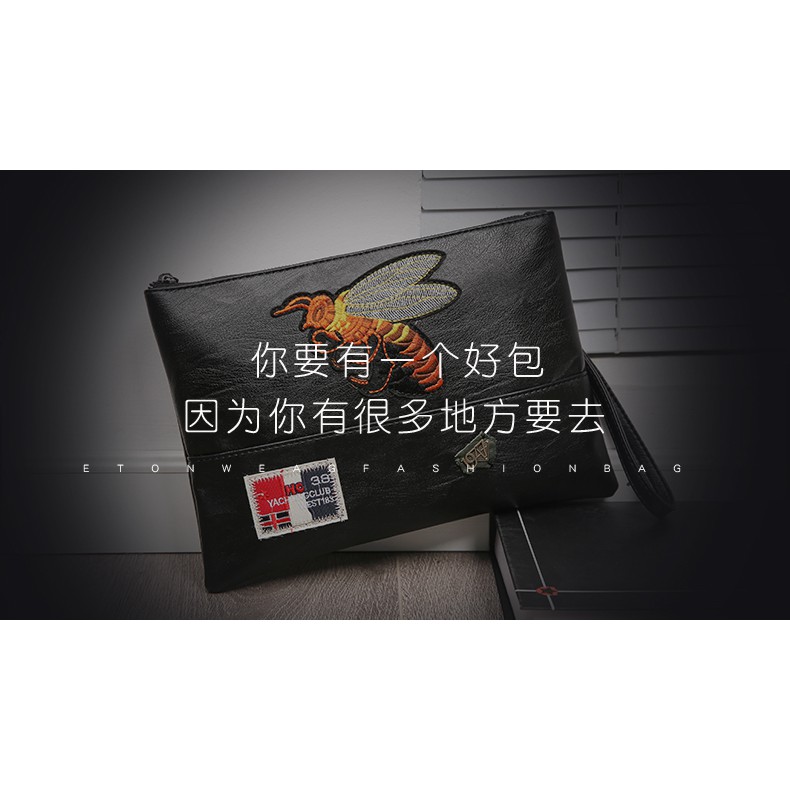 Ví da cầm tay thêu họa tiết con ong thời trang dành cho nam | BigBuy360 - bigbuy360.vn