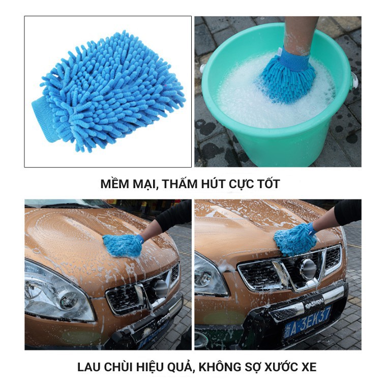 Găng tay rửa xe, Bao tay rửa xe 2 mặt, lau chùi cực nhanh và dễ dàng