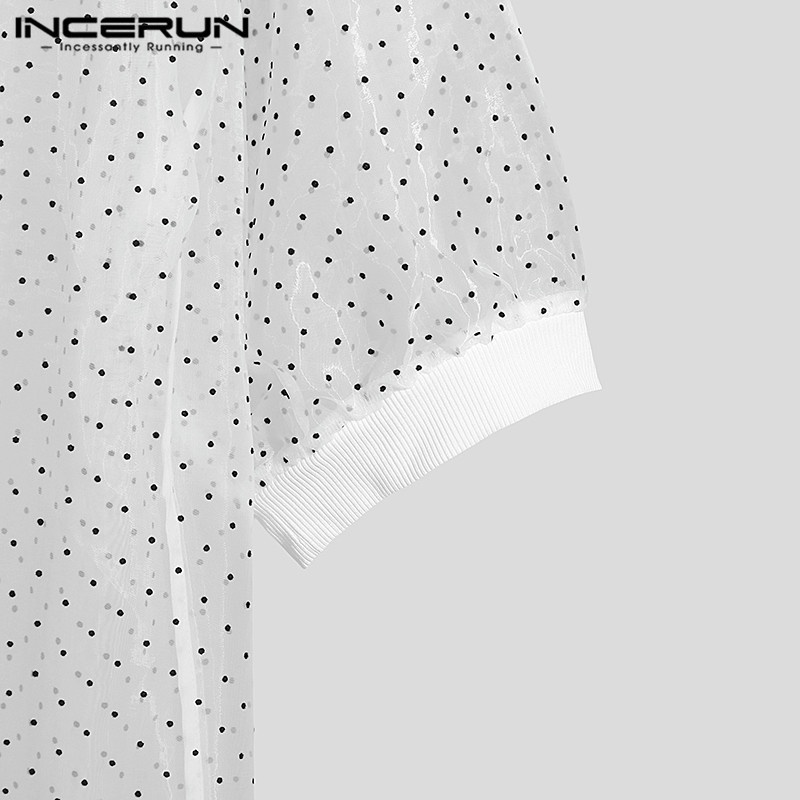 INCERUN Áo Thun Tay Lửng Xuyên Thấu Họa Tiết Chấm Bi Thời Trang Mùa Hè Cho Nam