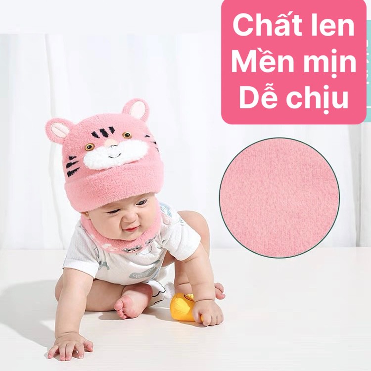 Bộ khăn mũ len lông thỏ, set 2 chi tiết khăn + mũ cho bé yêu