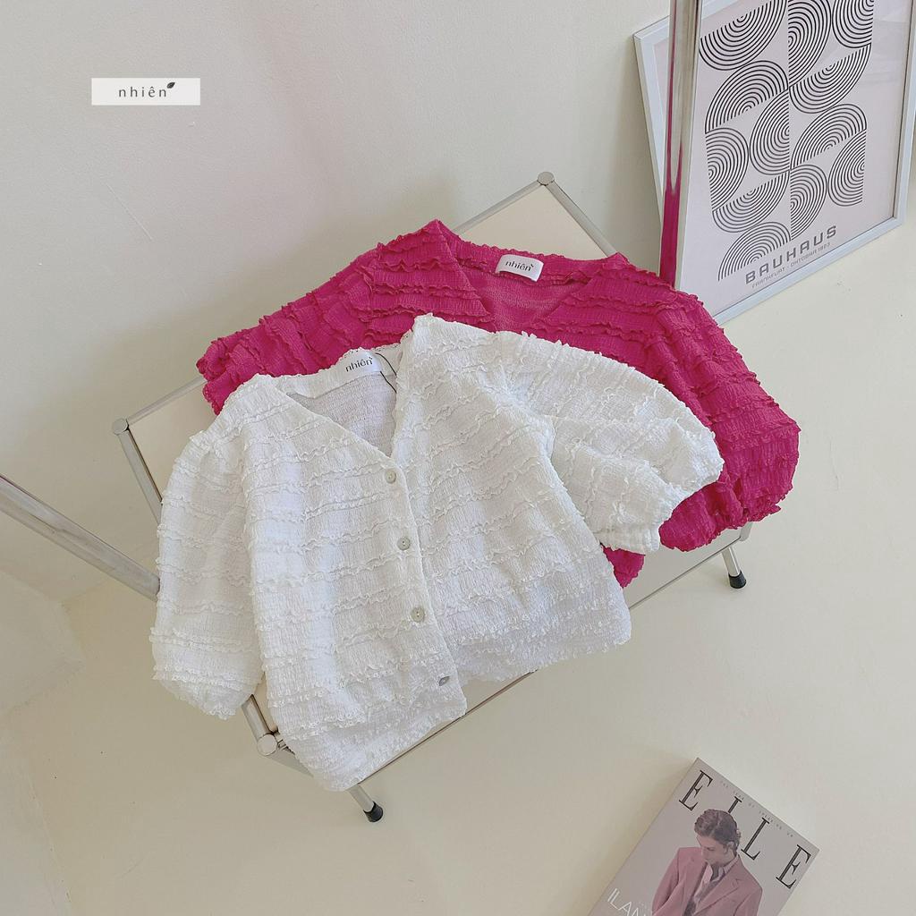 Áo kiểu nữ tay phồng - áo sơ mi trắng nữ họa tiết nhiennhienvintage BA314