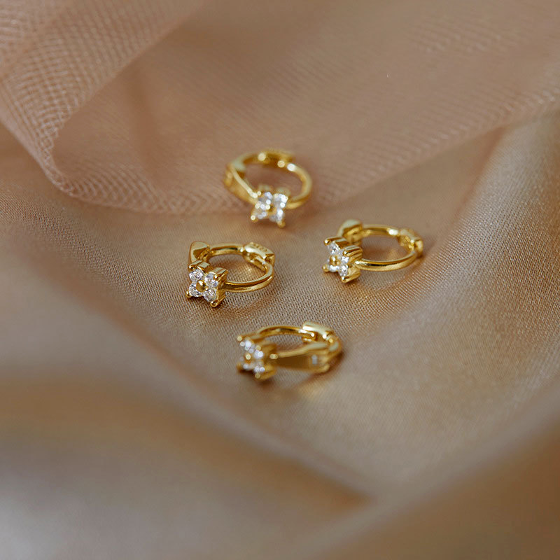 Khuyên Tai Tròn Mạ Vàng 14k Đính Đá Zircon