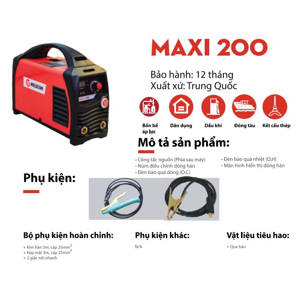 Máy hàn que siêu khoẻ Weldcom MAXI 200