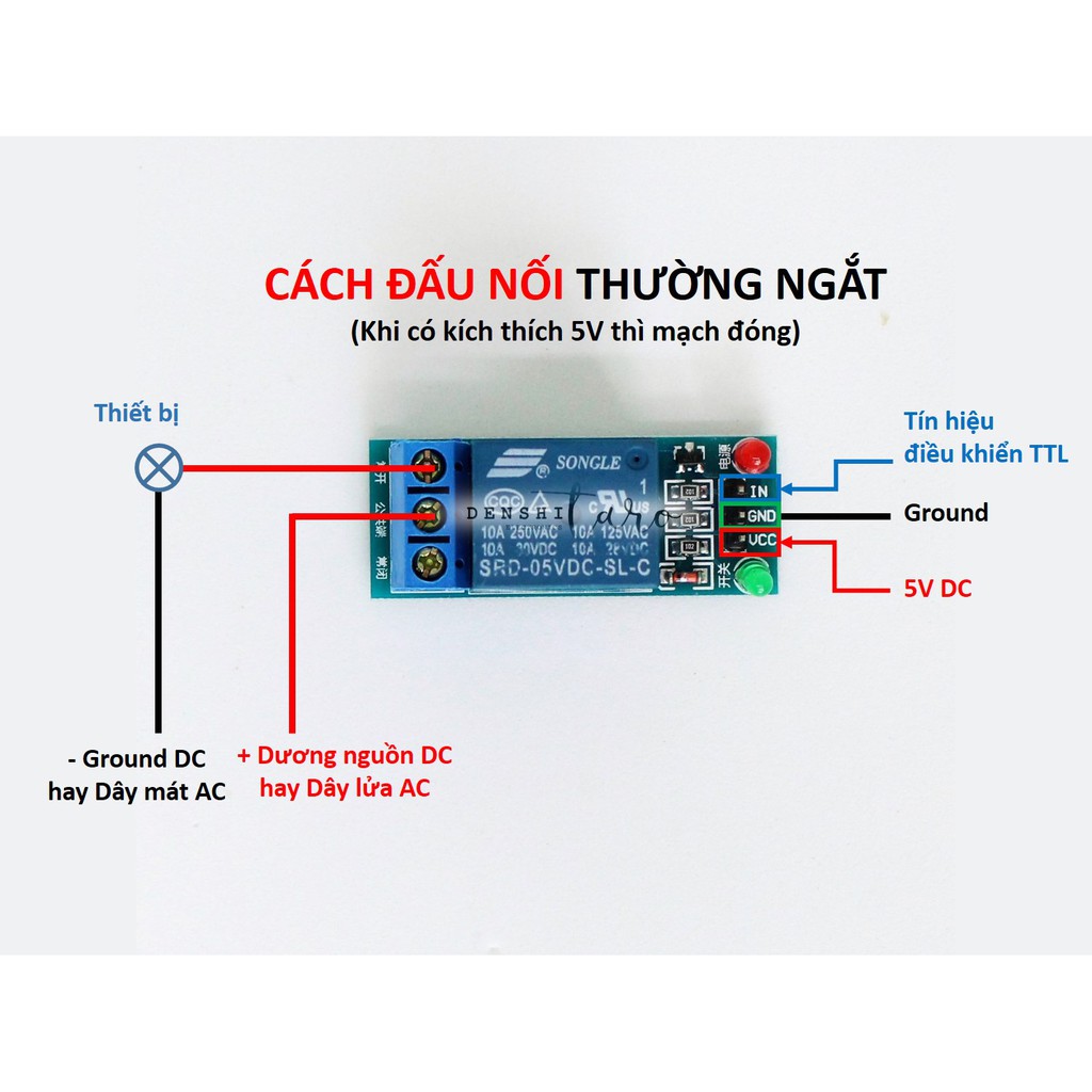 Denshitaro Relay 1 kênh 5V-10A 220VAC 30VDC Rơ le 1 kênh D00- 015