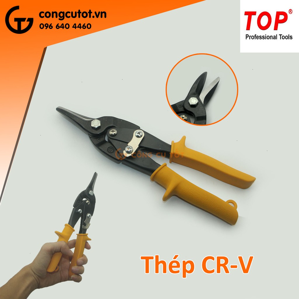 Kéo cắt tấm inox, kéo cắt tôn mũi thẳng cao cấp của TOP hợp kim Crôm - Mô líp đen